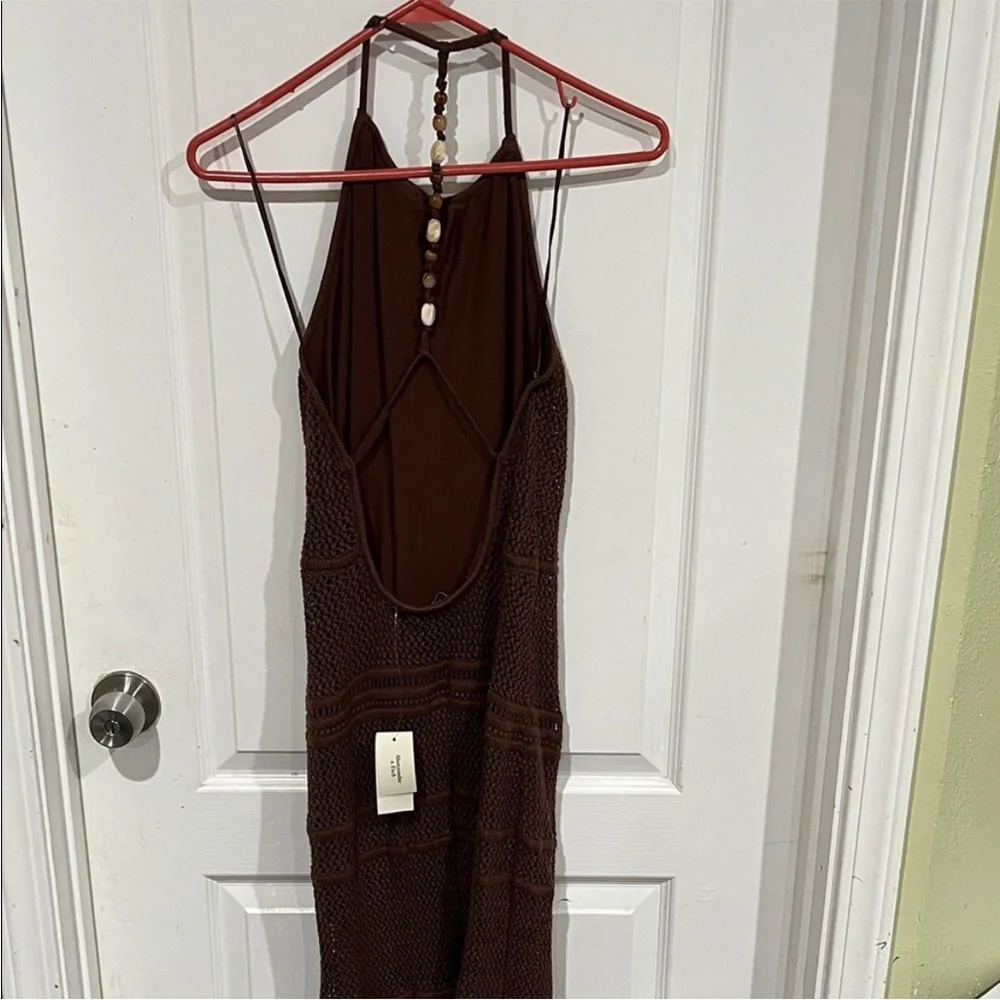 Abercrombie and Fitch brown beaded crochet maxi dress seashell beach NWT boho